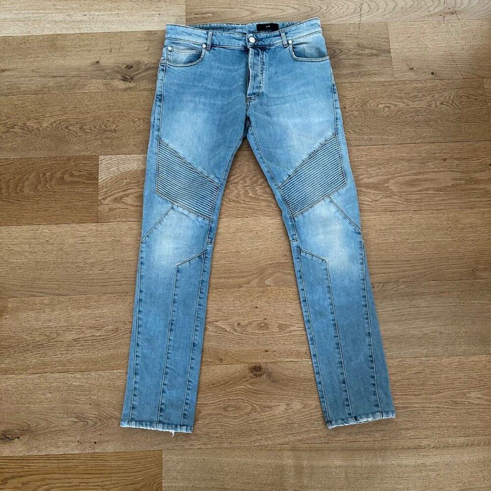 Balmain Slim Fit Biker Jeans in Faded Blue